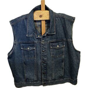Harley-Davidson Mens Biker Denim Vest-3XL XXXL‎  Snap Leather Patch Pockets Core